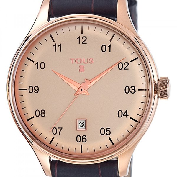 Reloj 1920 de acero IP rosado con correa de piel marrón