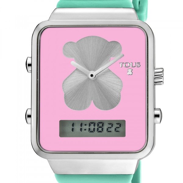 Reloj digital I-Bear de acero con correa de silicona verde