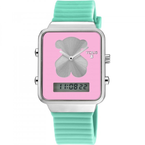 Digital I-Bear Steel Watch with Green Silicone Strap