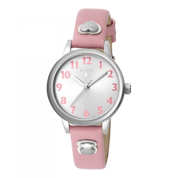 Dreamy Steel Watch with Pink Leather Strap