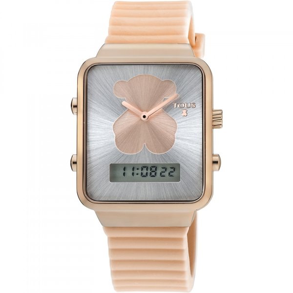 Pink IP Steel I-Bear Digital Watch with Nude Silicone Strap