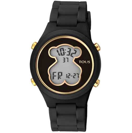 Reloj digital D-Bear de policarbonato con correa de silicona negra